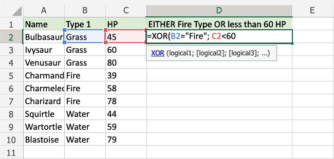 Excel XOR 函数