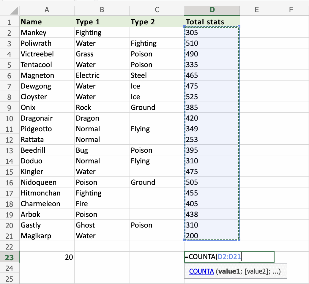 Excel COUNTA 函数