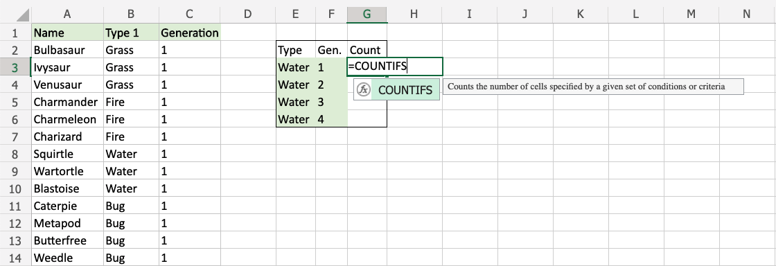 Excel COUNTIFS 函数