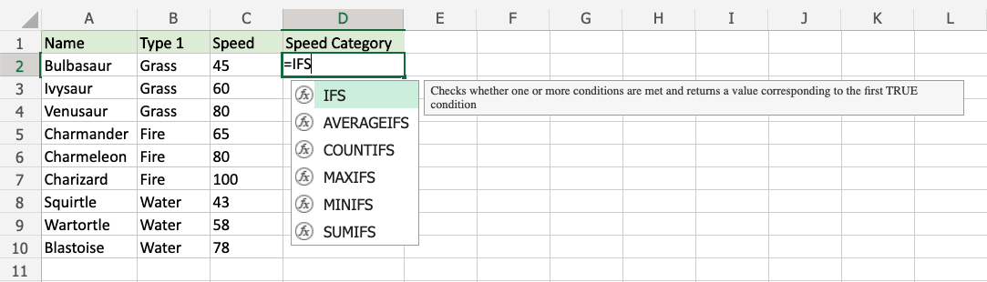 Excel IFS 函数